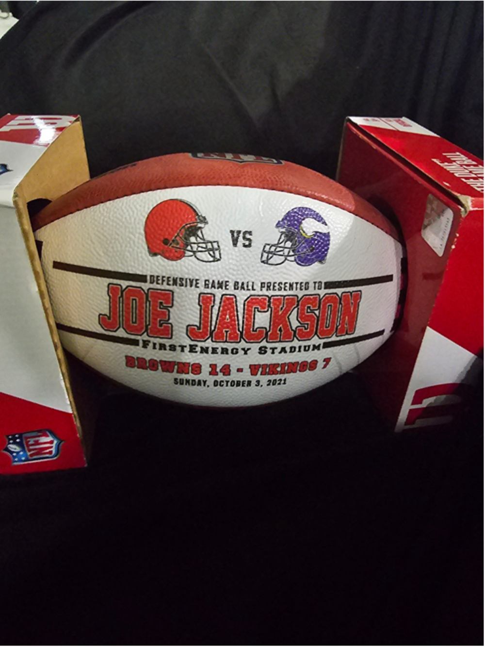 commemorative football presented to Joe Jackson